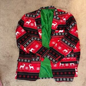 Festive Red and Green Reindeer Blazer